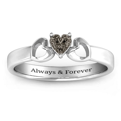 Darling Heart Wraparound Ring – Sterling Silver with Smokey Quartz