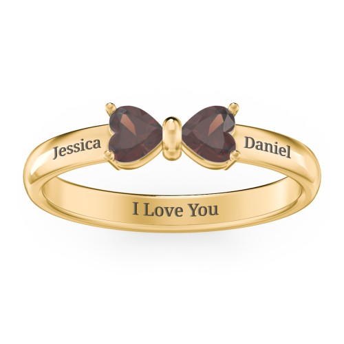 Adorable Bow Ring – 18K Gold Plated Silver with Garnet