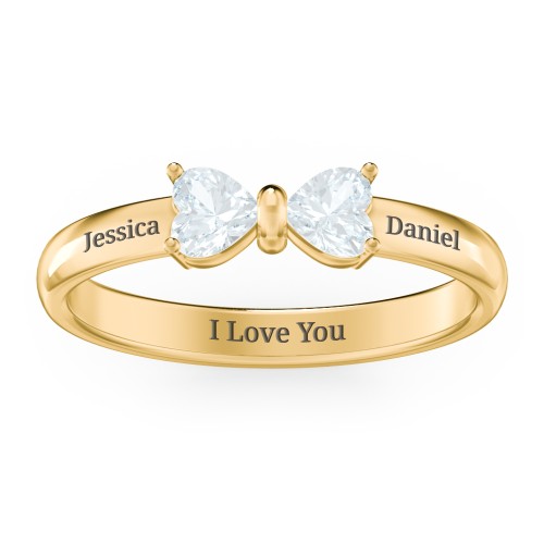 Adorable Bow Ring – 18K Gold Plated Silver with Aquamarine
