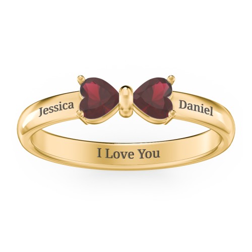 Adorable Bow Ring – 18K Gold Plated Silver with Garnet