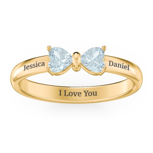 Adorable Bow Ring – 18K Gold Plated Silver with Aquamarine