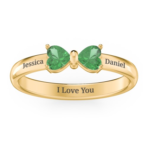 Adorable Bow Ring – 18K Gold Plated Silver with Emerald