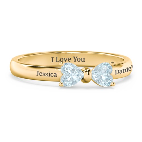 Adorable Bow Ring – 18K Gold Plated Silver with Aquamarine