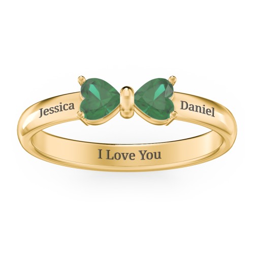 Adorable Bow Ring – 18K Gold Plated Silver with Emerald