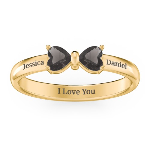 Adorable Bow Ring – 18K Gold Plated Silver with Smokey Quartz