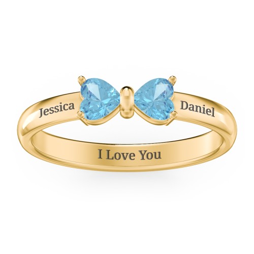 Adorable Bow Ring – 18K Gold Plated Silver with Blue Topaz