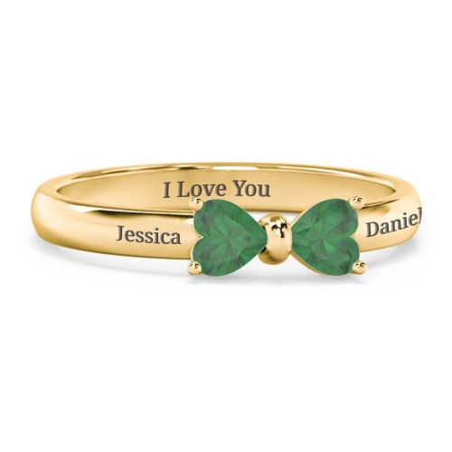 Adorable Bow Ring – 18K Gold Plated Silver with Emerald