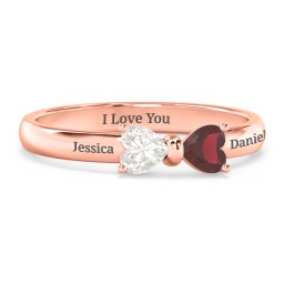 Adorable Bow Ring in 10K Solid Rose Gold with Cubic Zirconia and Garnet