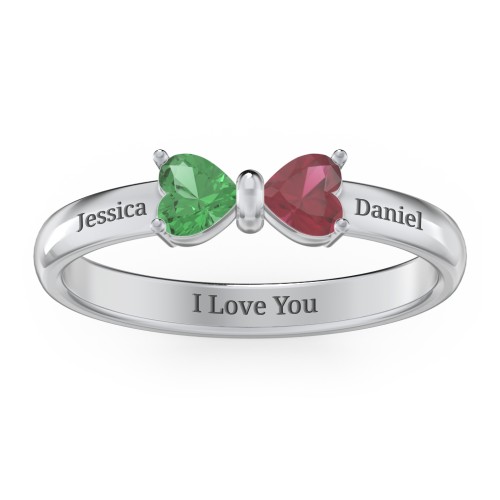 Adorable Bow Ring – Sterling Silver with Emerald and Ruby