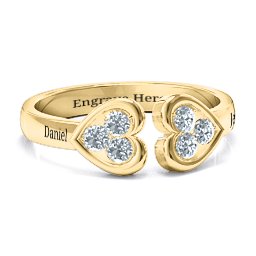 Heart To Heart Wraparound Ring in 10K Solid Yellow Gold with Cubic Zirconia