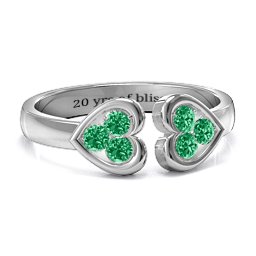 Heart To Heart Wraparound Ring in 925 Sterling Silver with Emerald