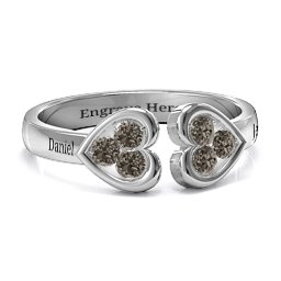 Heart To Heart Wraparound Ring in 925 Sterling Silver with Smokey Quartz