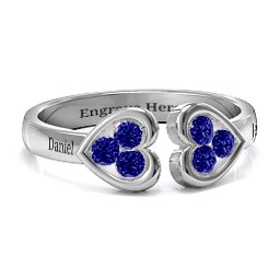 Heart To Heart Wraparound Ring in 925 Sterling Silver with Blue Sapphire