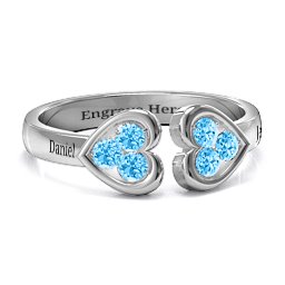 Heart To Heart Wraparound Ring in 925 Sterling Silver with Blue Topaz