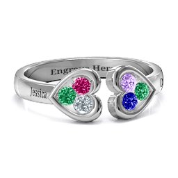 Heart To Heart Wraparound Ring in 925 Sterling Silver with Emerald, Ruby, Cubic Zirconia, Amethyst, and Blue Sapphire