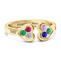 Heart To Heart Wraparound Ring in 10K Solid Yellow Gold with Emerald, Ruby, Cubic Zirconia, Amethyst, and Blue Sapphire