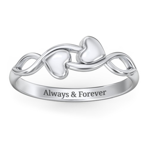 Engravable Initial Heart and Infinity Ring – 10K White Gold