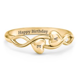 Engravable Initial Heart and Infinity Ring in 10K Solid Yellow Gold