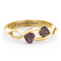 Heavenly Hearts Ring with Heart Birthstones in 10K Solid Yellow Gold with Garnet
