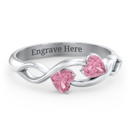 Heavenly Hearts Ring with Heart Birthstones in 925 Sterling Silver with Pink Tourmaline