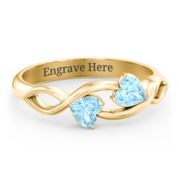 Heavenly Hearts Ring with Heart Birthstones in 10K Solid Yellow Gold with Blue Topaz