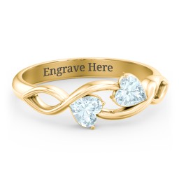 Heavenly Hearts Ring with Heart Birthstones in 10K Solid Yellow Gold with Aquamarine