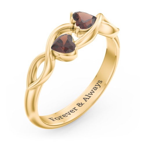 Heavenly Hearts Ring with Heart Birthstones – 10K Yellow Gold with Garnet