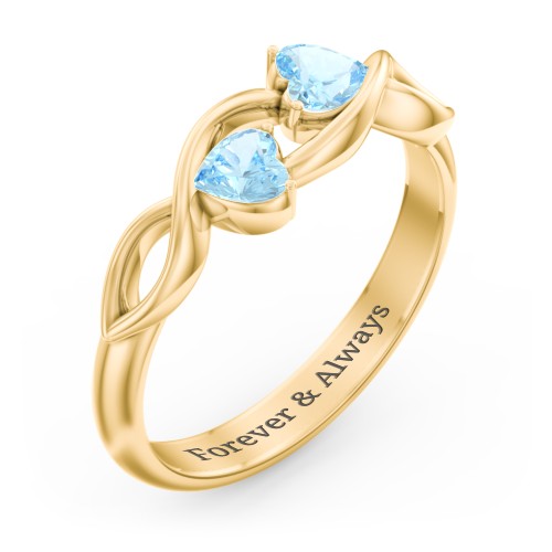 Heavenly Hearts Ring with Heart Birthstones – 10K Yellow Gold with Blue Topaz