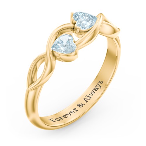 Heavenly Hearts Ring with Heart Birthstones – 10K Yellow Gold with Aquamarine
