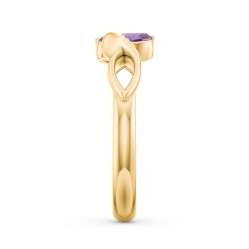 Heavenly Hearts Ring with Heart Birthstones – 10K Yellow Gold with Amethyst