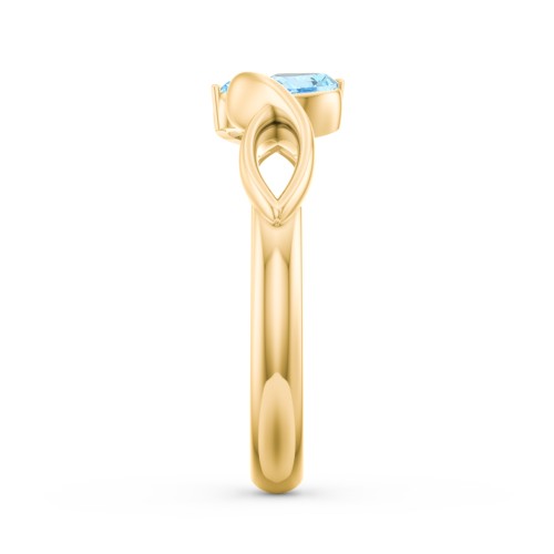 Heavenly Hearts Ring with Heart Birthstones – 10K Yellow Gold with Blue Topaz