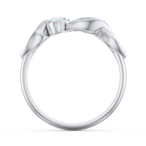 Heavenly Hearts Ring with Heart Birthstones – Sterling Silver with Aquamarine