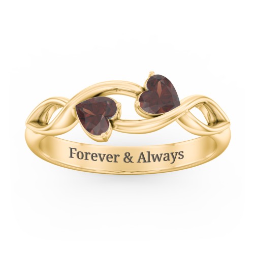 Heavenly Hearts Ring with Heart Birthstones – 10K Yellow Gold with Garnet