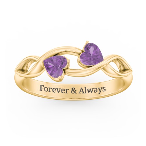 Heavenly Hearts Ring with Heart Birthstones – 10K Yellow Gold with Amethyst