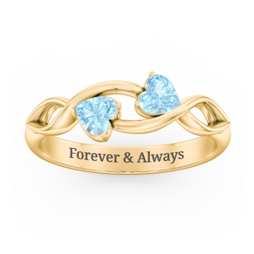 Heavenly Hearts Ring with Heart Birthstones – 10K Yellow Gold with Blue Topaz