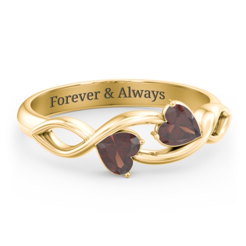 Heavenly Hearts Ring with Heart Birthstones – 10K Yellow Gold with Garnet