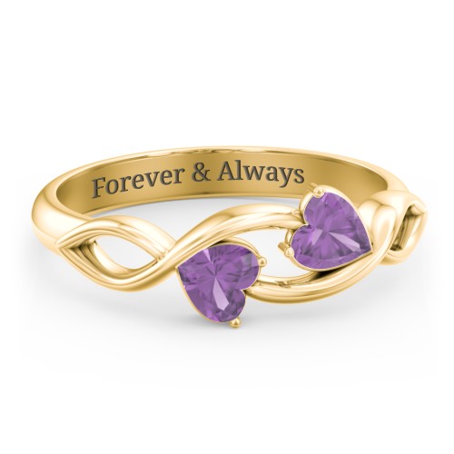 Heavenly Hearts Ring with Heart Birthstones – 10K Yellow Gold with Amethyst