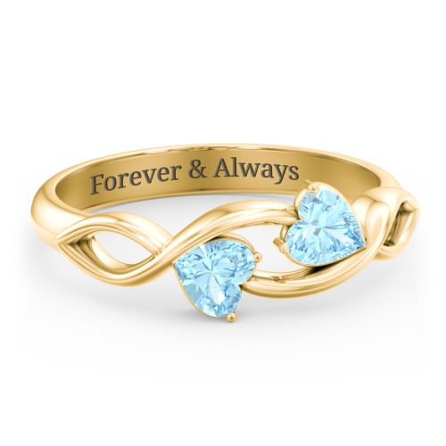 Heavenly Hearts Ring with Heart Birthstones – 10K Yellow Gold with Blue Topaz