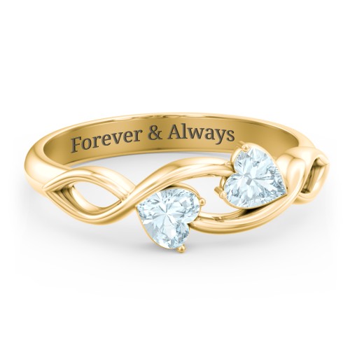 Heavenly Hearts Ring with Heart Birthstones – 10K Yellow Gold with Aquamarine