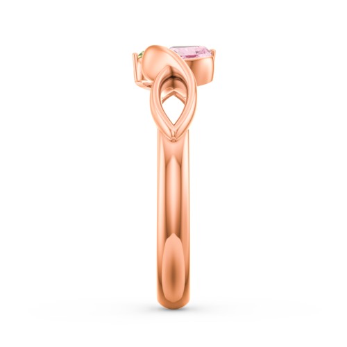 Heavenly Hearts Ring with Heart Birthstones – 10K Rose Gold with Pink Tourmaline and Peridot