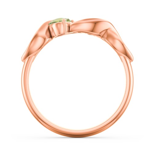 Heavenly Hearts Ring with Heart Birthstones – 10K Rose Gold with Pink Tourmaline and Peridot