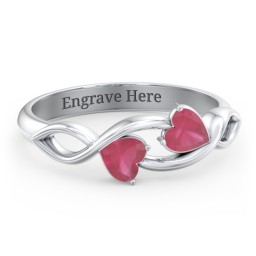 Heavenly Hearts Ring with Heart Birthstones in 925 Sterling Silver with Ruby