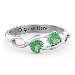 Heavenly Hearts Ring with Heart Birthstones in 925 Sterling Silver with Emerald