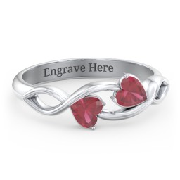 Heavenly Hearts Ring with Heart Birthstones in 925 Sterling Silver with Ruby