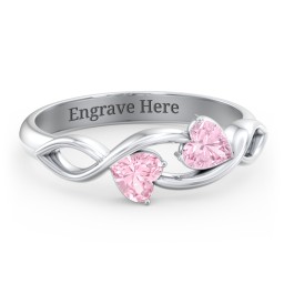 Heavenly Hearts Ring with Heart Birthstones in 925 Sterling Silver with Pink Tourmaline