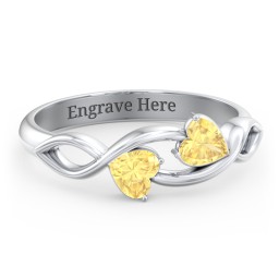 Heavenly Hearts Ring with Heart Birthstones in 925 Sterling Silver with Citrine