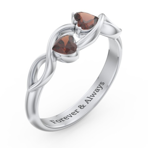 Heavenly Hearts Ring with Heart Birthstones – Sterling Silver with Garnet