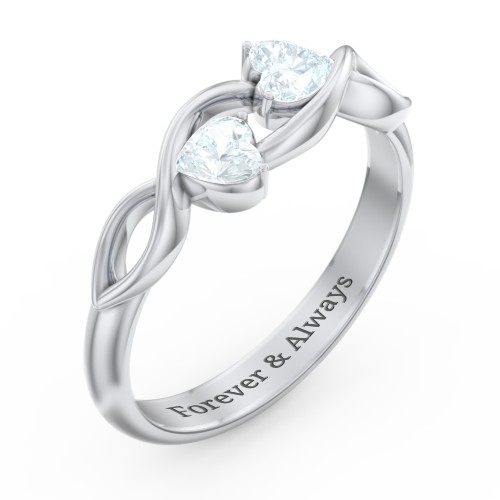 Heavenly Hearts Ring with Heart Birthstones – Sterling Silver with Aquamarine