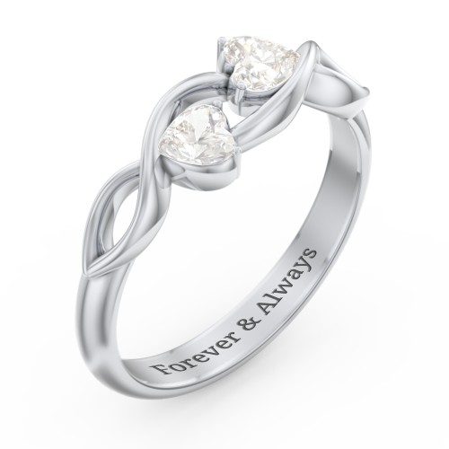 Heavenly Hearts Ring with Heart Birthstones – Sterling Silver with Cubic Zirconia