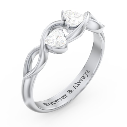 Heavenly Hearts Ring with Heart Birthstones – Sterling Silver with Diamond